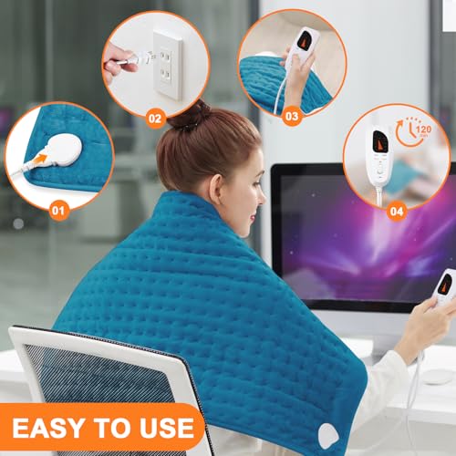 Image of Deepsoon Heating Pad,Electric Heating Pads for Back,Neck,Moist Heating Pad for Abdomen Shoulder Knee Legs,Dry /Moist Heat&Auto Shut Off,Mother's Day Birthday for Men and Women,Blue,40x20 Inch