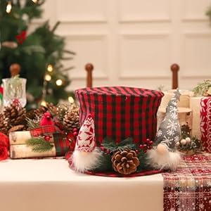 Christmas Tree Topper, Red and Black Buffalo Plaid Top Hat Christmas Tree Decorations Santa Gnome Ornaments Large Christmas Hat Tree Toppers Decor for X'Mas Home Party Supplies Festive Xmas Gift Idea Christmas Tree Topper Red and Black Buffalo Plaid Top Hat Christmas Tree Decorations Santa Gnome Ornaments Large Christmas Hat Tree Toppers Decor for XMas Home Party Supplies Festive Xmas Gift Idea