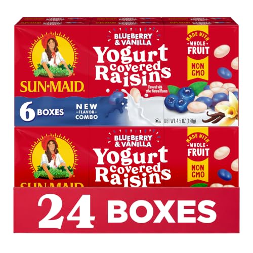 Image of Sun-Maid Blueberry & Vanilla Yogurt Coated Raisins - (24 Pack) 0.75 oz Snack-Size Box - Yogurt Covered Dried Fruit for Lunches and Back to School Snacks