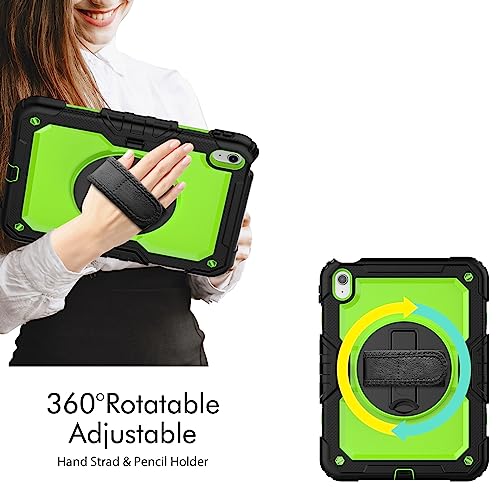 SIBEITU Case Compatible with ipad 10th Generation10.9'', ipad 10 Case with Screen Protector and Pencil Holder Full-Body Drop Protection, 360° Rotate Hand Shoulder Strap 2022