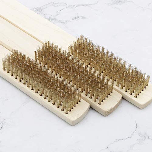 Image of 12Pcs Wire Brushes Set Heavy Duty Copper Plated Steel Wire Scratch Brush for Cleaning Rust Dust with Wood Handle (16 x 6 Lines)