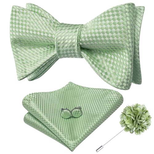 Image of Dubulle Self Tie Bow Ties and Lapel Pin for Men Paisley Solid Mens Bowtie and Handkerchief Cufflinks Set Wedding