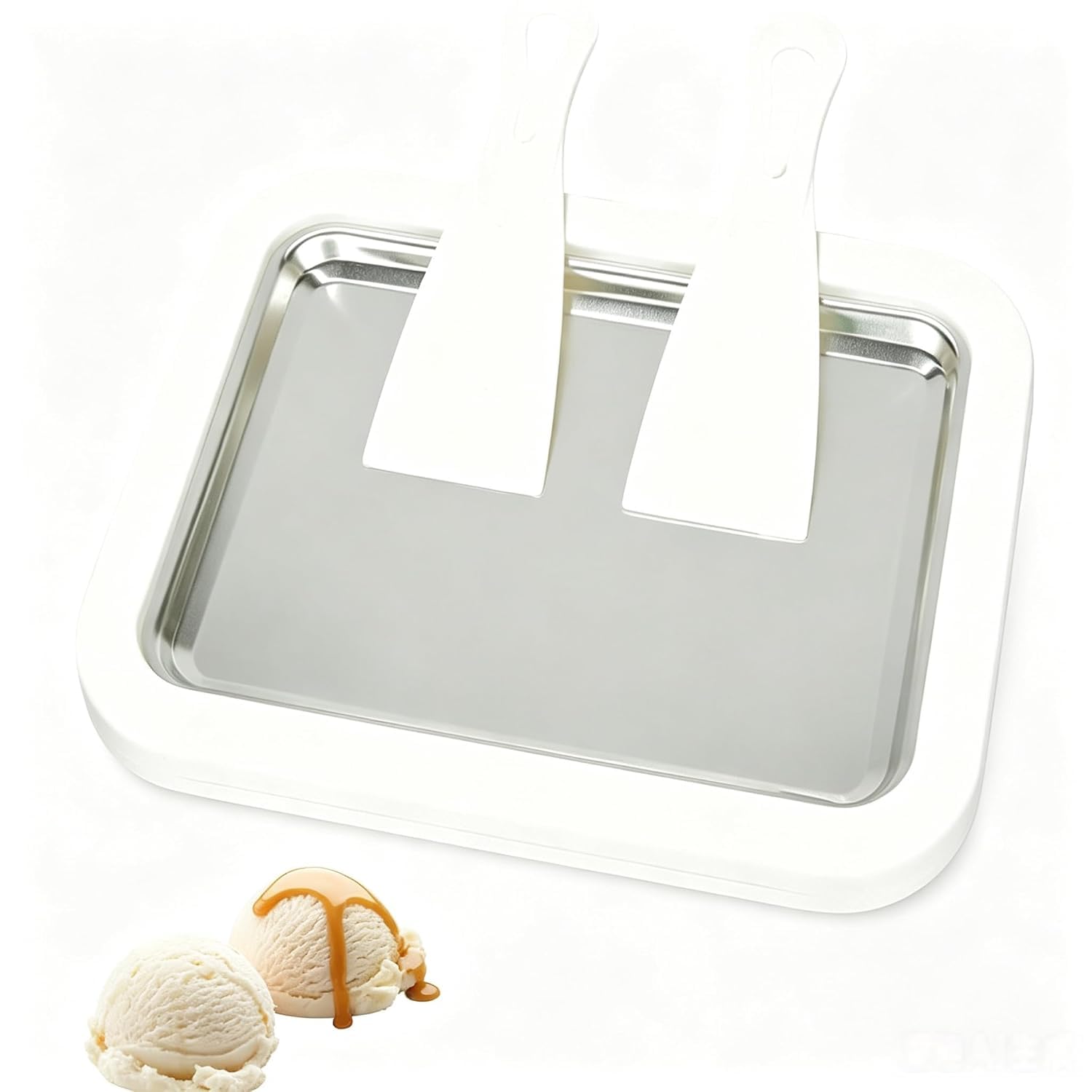 Instant Ice Cream Maker, Rolled Ice Cream Maker with Stainless Steel Freezing Plate, Frozen Yogurt & Soft Serve Dessert Maker, Manual Countertop Ice Cream Roll Machine for Home, White