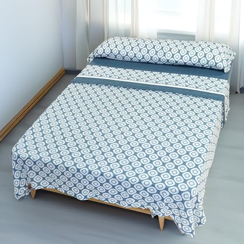 Etrexonline Juego de Sábanas Térmicas Pirineo 3 Piezas para Cama de 150 – Sábanas de Invierno Tejido Polar, Incluye Sábana Bajera Ajustable, Encimera y Funda de Almohada - Cuadro Azul