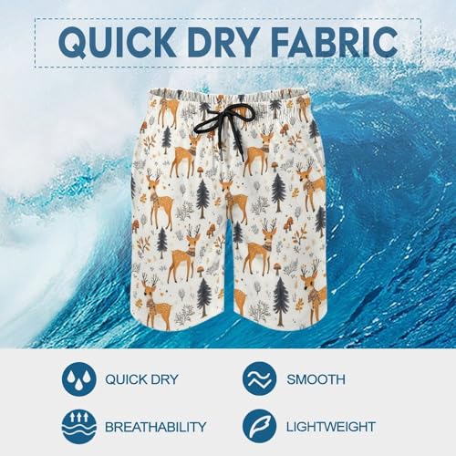 Hawaiian Shorts for Men - Comfy Forest Deer Mushroom Print Mens Swim Trunks Bathing Suits with Mesh Lining4