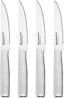 KitchenAid 4-Piece Forged Steak Knives Set - High-Carbon Japanese Steel Blades, Serrated Edge, Brushed Stainless Handles