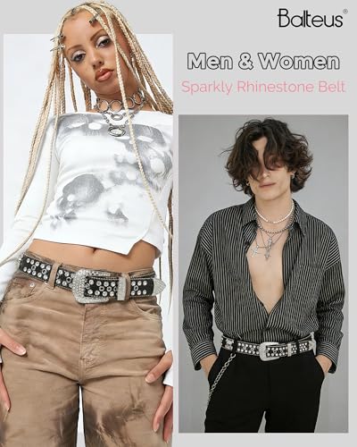 Image of Sparkly Rhinestone Diamond Sequin Studded Belt for Men & Women - Western Cowgirl Cowboy Style