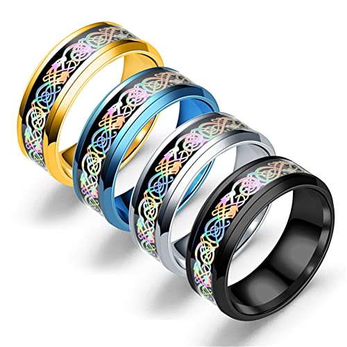Image of HIJONES Unisex Carbide Fiber Celtic Dragon Spinner Ring Stainless Steel Wedding Spins Band