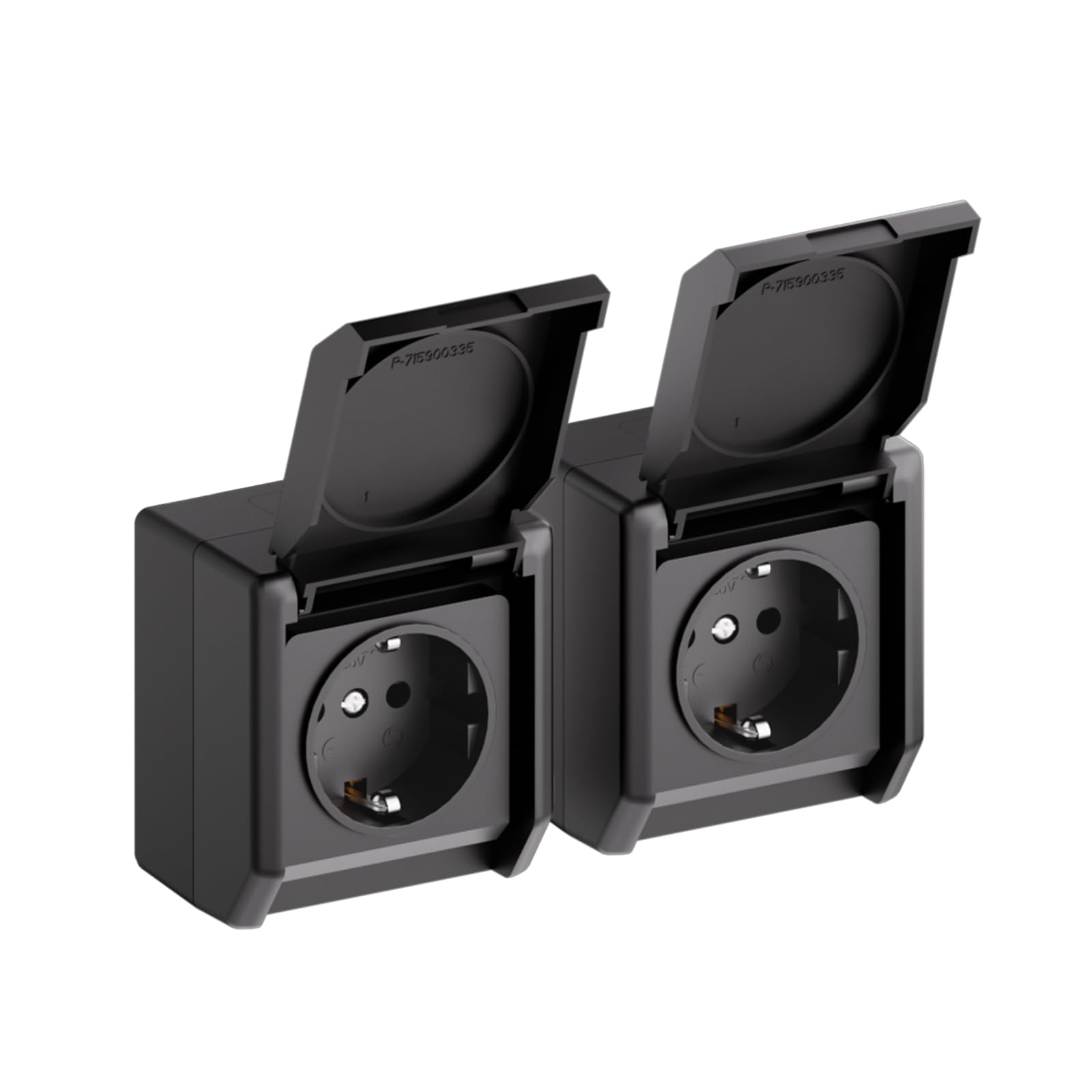 Euro Classic 1 prise IP44 Lot de 2 prises Schuko encastrées en saillie avec couvercle 250 V 16 A 68 x 75 mm Noir