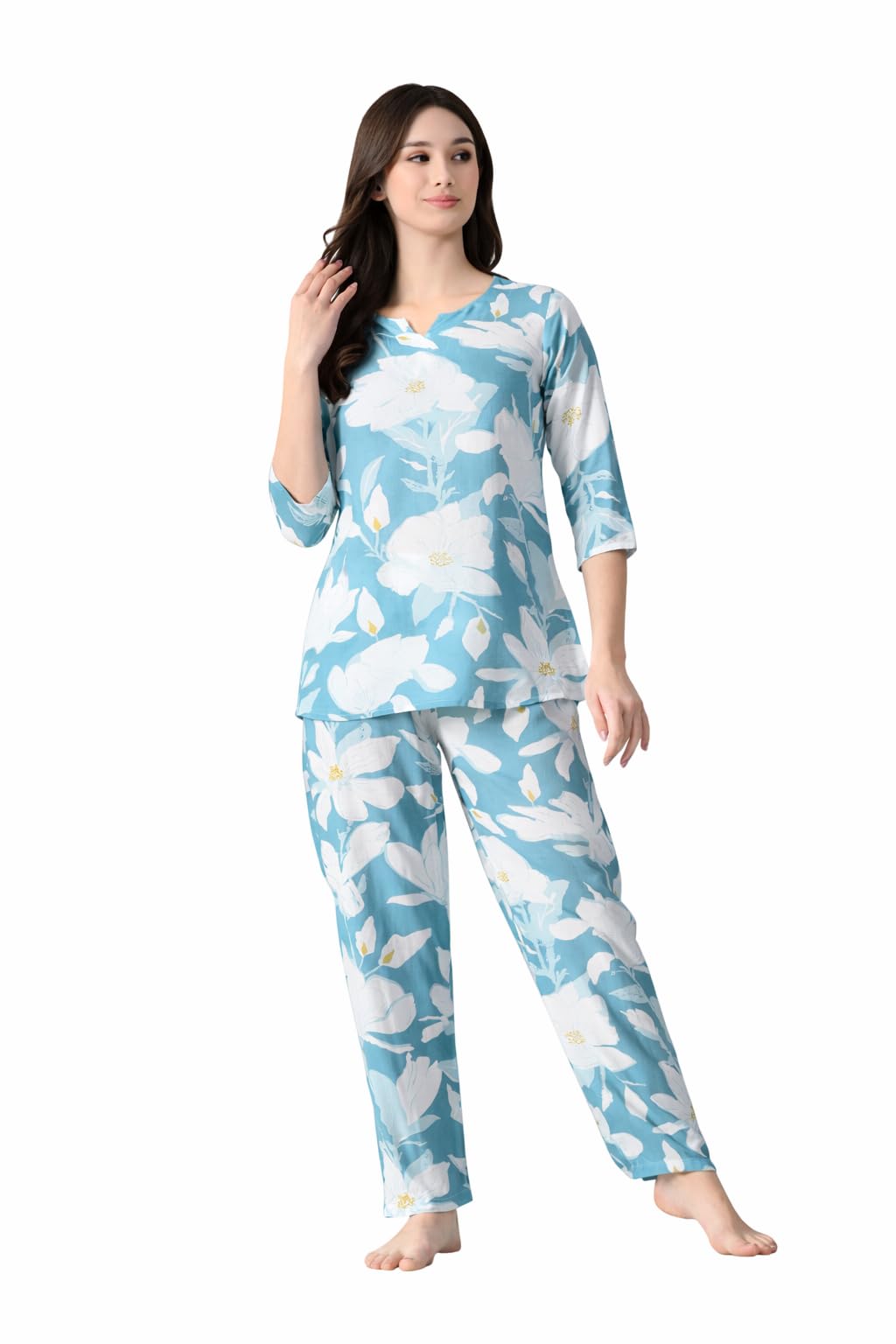 ichaa Women's Printed Rayon Night Wear Top and Bottom Night Suit Set-picture-38