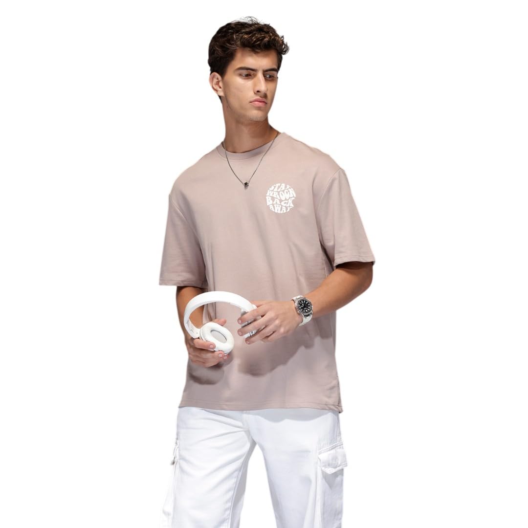 WROGN Men's 100% Cotton T-Shirt | Graphic Back Print | Oversized Fit in multi