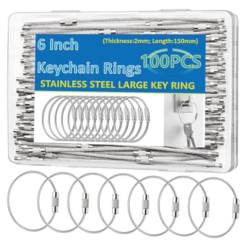 Seept 50 Pack Key chain 6 inch Keychain Rings 2mm Stainless Steel Large Key Ring for Key Tags,Keyrings, Luggage Tags,ID Tag Keepers,Car Keys Wire Keychain Cable Packed in Box