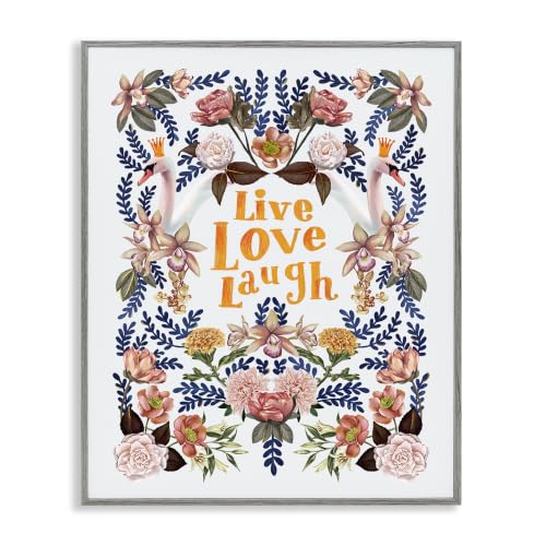 Live Love Laugh Swan Botanical Charm, 16 x 20 Inch Framed Giclée Print