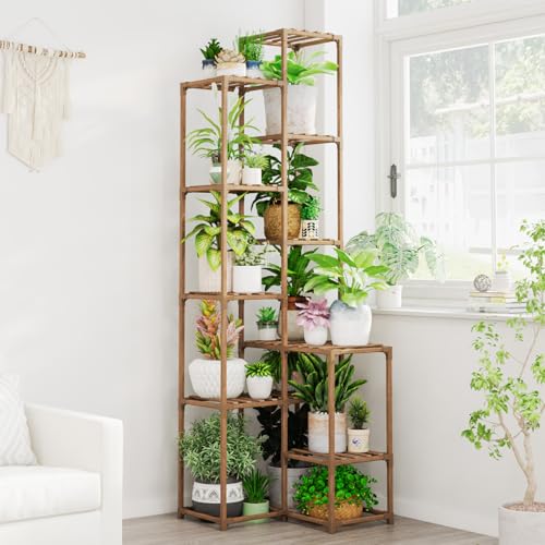 Bamworld 72" Tall Plant Shelf Indoor Outdoor Corner Plant Stand L...