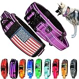 2-Inch Wide Tactical Dog Collar with Control Handle, Adjustable for Medium & Large Dogs, Military Style with Heavy-Duty Metal Buckle, USA Flag Patch & Customizable Name Plate, Training & Everyday Use