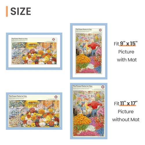 Image of upsimples 11x17 Picture Frame, Display Pictures 9x15 with Mat or 11 x 17 Without, Wall Hanging Poster Frames, Blue, 1 Pack