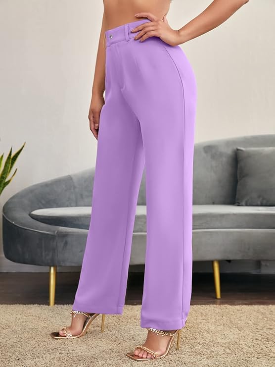 Image of Women's Poly Cotton Trousers Pants Relaxed Fit Boot Cut Ribbed Bell Bottom Trousers for Women