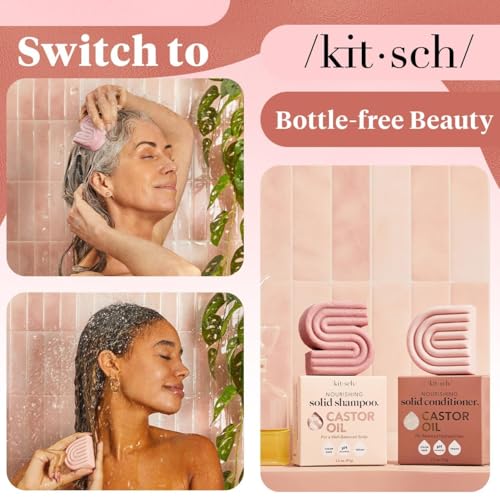 Image of Kitsch Castor Oil Shampoo and Conditioner Set - Organic Castor Oil Hair Care for Dull & Dry Hair - Nourishing Bar Soap for Hair Growth - Free of Sulfate, Silicone, & Paraben - 2pcs