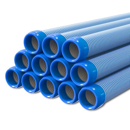 Poolvio Pool Vacuum Hose 40 Feet (12 x 40 Inch) 1.5 Inch Cuffs Compatible with Most Inground Pool Automatic Cleaners Blue