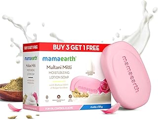 Mamaearth Multani Mitti Moisturizing Lotion Soap with Multani Mitti &amp; Rose for Oil Control &amp; Acne (3 + 1 Free) (125 gm x ...