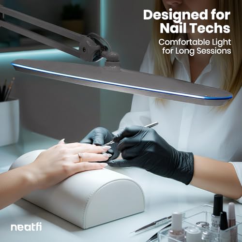 Image of Neatfi XL 24W LED Desk Lamp - 2,200 Lumens | 23 inch Wide Shade | Dimmable Eye-Caring Task Light | Adjustable Arm | Office, Study, Crafting & Nail Techs (Silver, Non-CCT with Base)