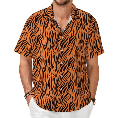 Chemise manches courtes rayée orange et tigre pour homme au style décontracté