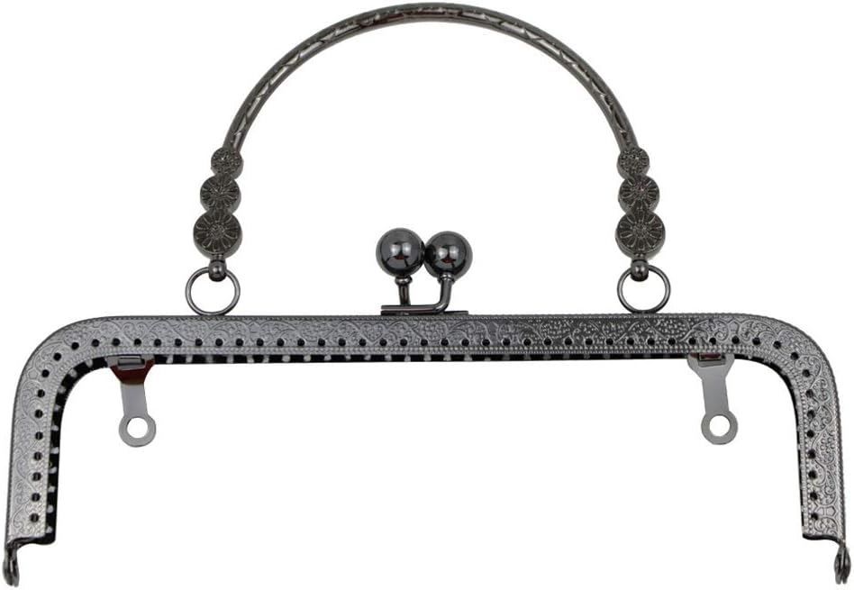 8 inch Metal Purse Frame with Embossed Arch Handle Kiss Clasp Lock Frame for DIY Craft Purse Bag Clutch Making (Black)