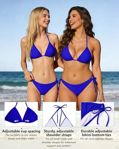 Image of American Trends Women's String Triangle Halter Bikini Set-2 Piece Swimsuit,Adjustable Ties,Removable Pads&Quick-Dry Fabric