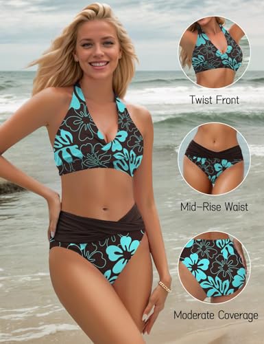 Image of Sopliagon Women's Bikini Sets Twist Front Two Piece Swimsuit Halter Bathing Suit