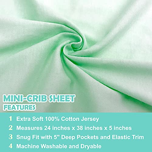 Image of American Baby Company 2 Pack 100% Natural Cotton Fitted Mini Crib Sheets 38 inch x 24 inch - Soft & Breathable Small Nesting Portable Sheets, Fits Pack N Play Mattresses, Mint, for Boys & Girls