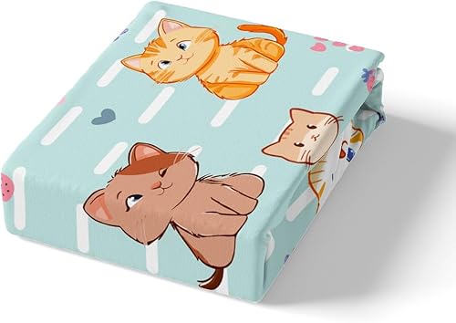 Vista 4 de Funda de edredón con estampado de gatos de dibujos animados, para niños, niñas, amantes de los gatos, funda de edredón rosa con corazón y fresa