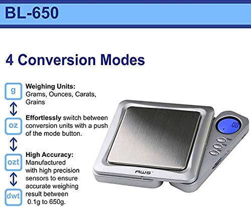 Aws - Blade Series - Digital Precision Pocket Weight Scale, Silver, 650 X 0.1G. #TOP3