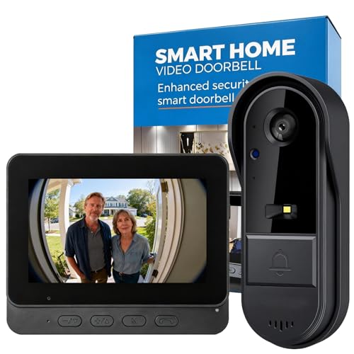 Timbre Inalámbrico Exterior Impermeable IP65, Pantalla IPS de 4,3 Pulgadas, Timbre Inalámbrico con Cámara 1080P, Audio Bidireccional, Visión Nocturna, Video Portero Automatico Alimentado por Batería