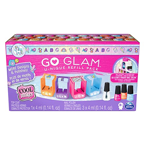 Cool Maker, GO GLAM Refill Pack with 4 Design Pods, 3 Nail Polish Colors for Use with U-nique Nail Stamper Salon, Nail Kit Kids Toys for Ages 8 and up