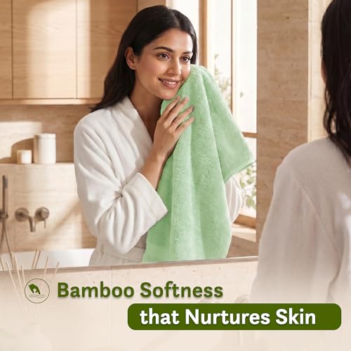 Image of MYTRIDENT Cotton Bamboo Towels for Bath Large Size | Soft & Absorbent | Anti-Microbial & Anti-Odour | 450 GSM | 1 Piece Bath Towel for Men /Women - Sage Green