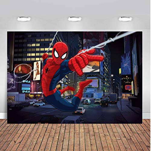 Yu Xin Tapisserie Toile De Fond Sombre Nuit Rue Centre Commercial Spiderman Spider Man Bébé Douche Enfants Joyeux Anniversaire Arrière-Plans Photo Toile De Fond