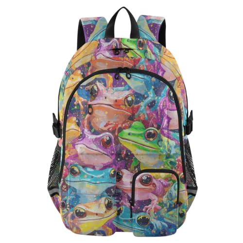 Mochila de viaje grande de ranas artísticas con estampado original y bolsillos acolchados