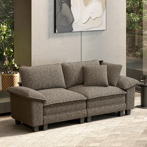Image of HERA'S HOUSE 88 inch Oversized Modular Sectional Loveseat Sofa,Chenille Ash | Loveseat Living Room Couches, Wider Armrest and Deep Seat, Comfy Cloud Couch with Ottoman, Light Gray