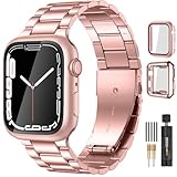 Picture of Lerobo Compatible for Apple Watch Band 46mm 45mm 44mm 49mm 42mm 41mm 40mm,Solid Stainless Steel Metal Band for Apple with 2 Pack Protective Cases for Apple Watch Series 11 10 9 8 7 6 5 4 SE Men Women