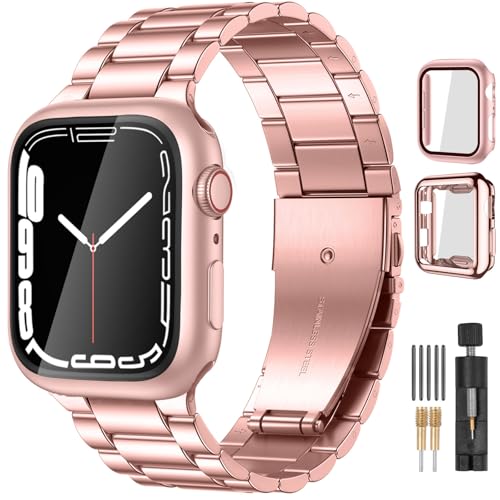 Lerobo Compatible with Apple Watch 38mm 40mm 41mm 42mm 44mm 45mm 46m 49mm, Solid Stainless Steel Metal Band with 2 Pack Protective Cases for iWtach Series 11 10 9 8 7 6 5 4 3 SE Ultra 3 2 1