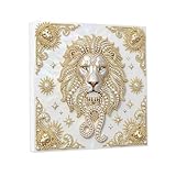 CXINLky Juego de arte de perlas, 5D 12 signos del zodiaco con marco de fotos y herramientas de marco, manualidades para decoración de pared del hogar, 25 x 25 cm, león 07