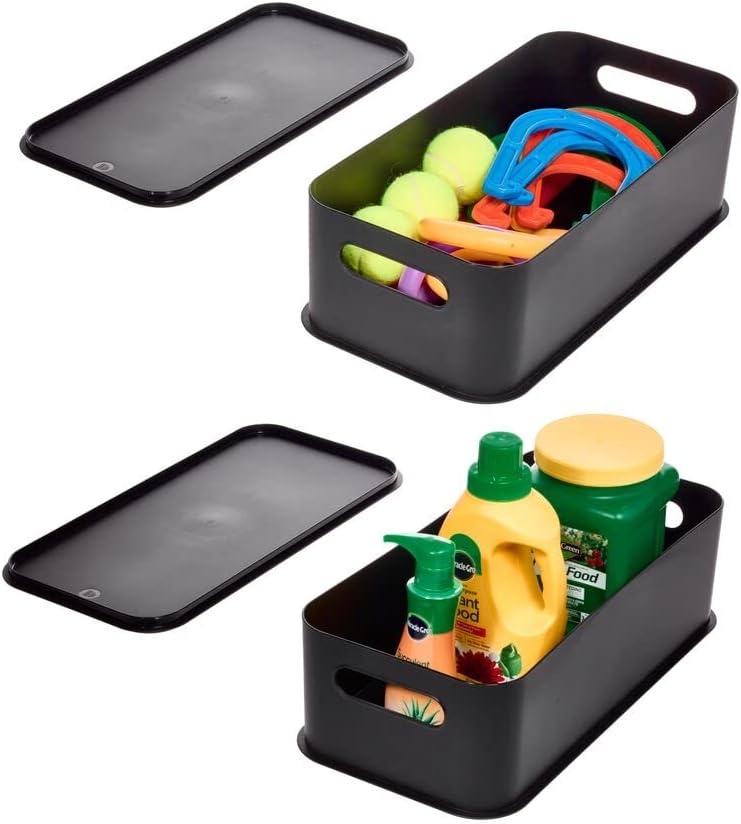 iDesign Recycled Plastic Bin with Lid and Handles, Set of 2