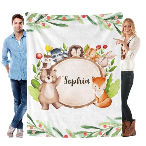 Joyestore Ships Next Day-Safari Animals Berry Leaves Personalized Name Dog Bed Blanket Thanksgiving Blanket Decor,50