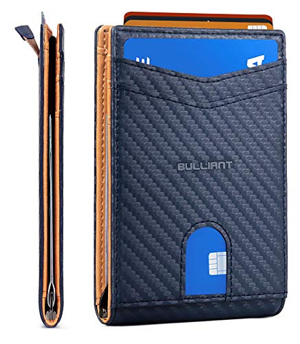 Slim Wallet Front Pocket,BULLIANT Money Clip Minimal Bifold Wallet For Men 10 Cards 3.1"x4.5",Pull-tap Access,RFID Blocking