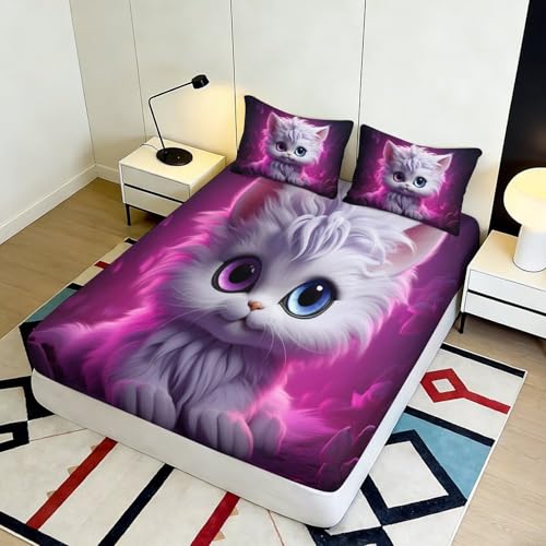 Drap housse chat 3D violet 90x200x25cm comme cadeau de maison original - 5