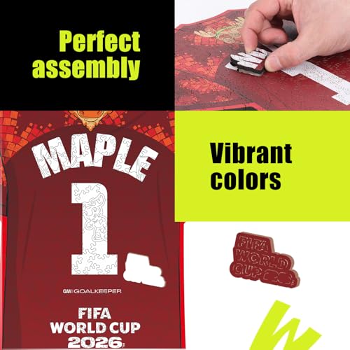Image of Official FIFA World Cup 2026 Maple T-Shirt Puzzles for Adults, 200 Pieces Football Merchandise Wooden Puzzles, Unique Soccer Gifts for Fans, Collectors Puzzle Sports Souvenirs | Wooden Jigsaw Puzzle