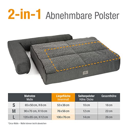 JAMAXX Premium 2-in-1 Hunde-Sofa - Orthopädische Memory Visco Füllung, Abnehmbare Polster und Waschbarer Bezug, Hochwertiger Stoff Lammfell/Sherpa, PDB3014 (M) 90x70 anthrazit
