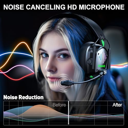 wireless gaming headset for ps5pcmac 24ghz wireless amp bluetooth 54 rgb gaming headphones with noise-canceling mic low latency stereo sound 50hr battery life black