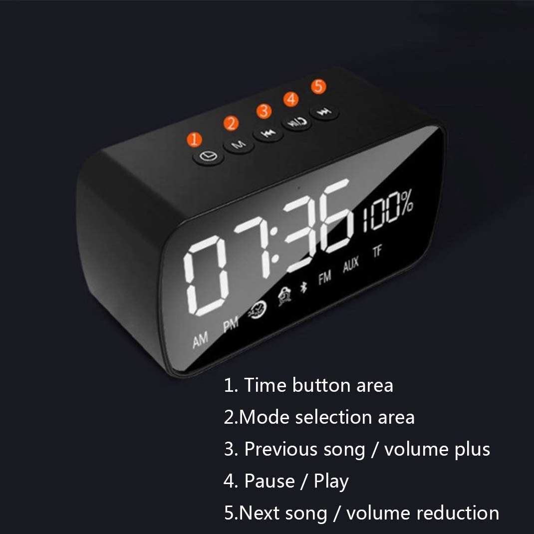 HD LED Espejo Despertador, Altavoz Bluetooth Inteligente Despertador Radio Silencio Electrónico Snooze Cube Altavoz Despertador Radio Digital Reloj