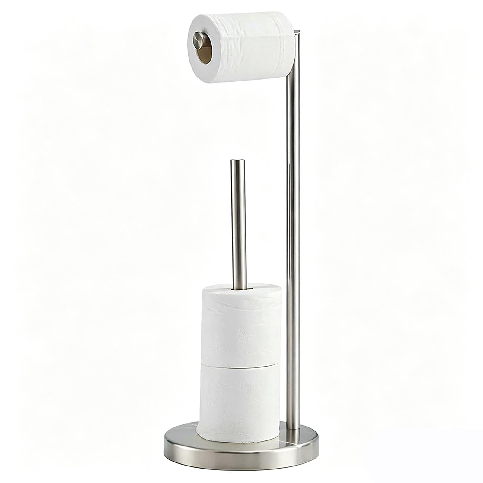 Toilet Roll Holder FreeStanding, Foldable Brushed Brass Paper Holder, Toilet Roll Stand Storage Stainless Steel Bathroom, FreeStanding Dispenser Holds, Silver